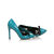 Blue patent leather bow-tie pointed head pump