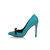 Blue patent leather bow-tie pointed head pump