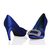 Blue Satin Rhinestone Square Logo Pump