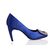 Blue Satin Rhinestone Square Logo Pump