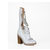 White patent leather metal chain tieback long boots