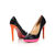 Black patent leather orange heels pink platform pump