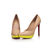 Beige patent leather yellow platform gray pump