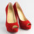 Red Suede Peep Toe Platform Pump