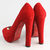 Red Suede Peep Toe Platform Pump