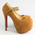 Coffee Suede Leather Platform Mary Jane Pump