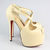 Beige Lamb Leather Cross Strap Platform Pump Peep Toe Sandal