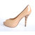 Beige Patent Leather Peep Toe Platform Pump