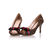 Logo Fabric with Patent Leather Bow Tie Peep Toe Pump