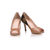 Beige Patent Leather with Stripe Fabric Peep Toe Pump