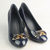 Blue Patent Leather Pump with Gold Hardware Logo