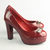 Red Patent Leather Platform Pump with Metal Logo