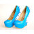 Vivid Blue Leather Wedge Pump With Back Heel Stud