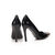 Black patent leather metal studs pointed head pump