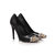 Black lizard leather rivet metal toe pump