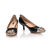 Black leather rivet metal toe pump