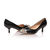 Black leather rivet metal toe pump