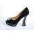 Black Suede Leather Diamond Peep Toe Pump