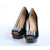 Black Suede Leather Diamond Peep Toe Pump