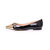 Black patent leather golden point head flat