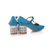 Blue Patent Leather T Shape Diamond Heel Mary Janes Pump