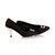 Black Satin Pointed Pump with Diamond Square Logo