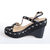 Rivet Black Leather Platform Wedge Pump Sandal