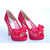 Red & Rose Lace Bow Tie Peep Toe Pump