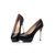 Black leather platform pump