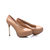 Beige patent leather platform pump