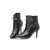 Black leather rivet buckle strap point head short boots