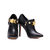 Black leather point head ankle boots