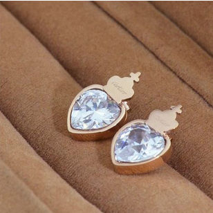 Rose Gold Crown & Heart Rhinestone Earrings