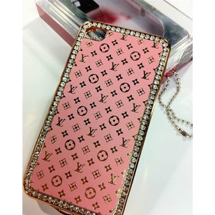 Pink LV logo Gold Iphone Cover