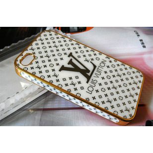 White with Gold LV Logo Iphone Cover