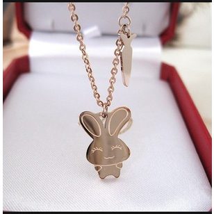 Rose Gold Rabbit with Carrot Mini Charm Necklace