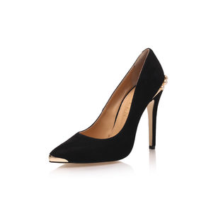 Black suede leather pointed head pump