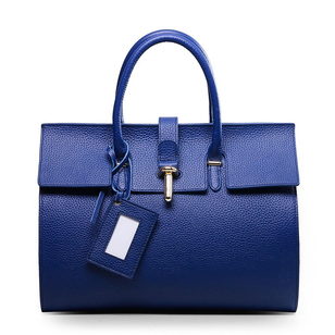 blue leather flap tote