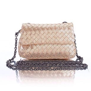 Light gold metallic leather metal chain cross-body bag