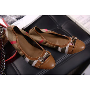 Check pattern fabric leather toe flats