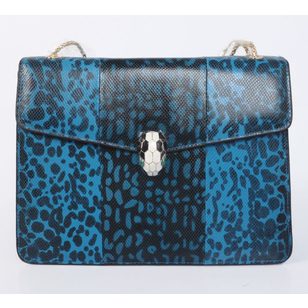 Blue Leopard Pattern Leather Serpenti Snake Closure Large Bag