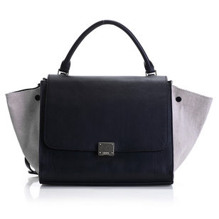 Small Trapeze Bag Black Leather with Linen