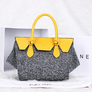 Gray cashmere with yellow ostrich leather flap tote