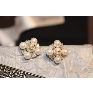 pearls diamond double c earrings