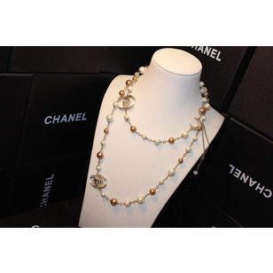 Rhinestone moon pearl long necklace