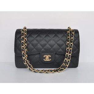 Chanel Caviar leather with gold chain jumbo flap bag