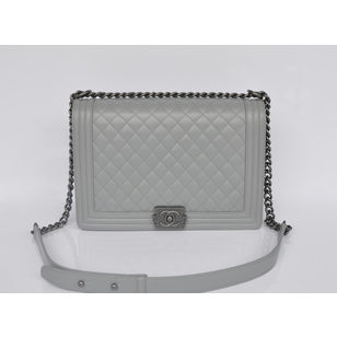 Gray lamb skin leather flap bag