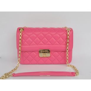 Fuchsia lamb skin leather flap bag