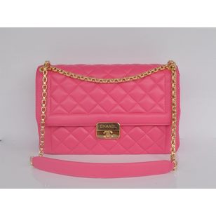 Pink lamb skin leather flap bag