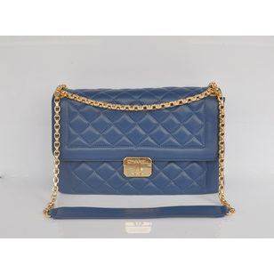 Dark blue lamb skin leather flap bag